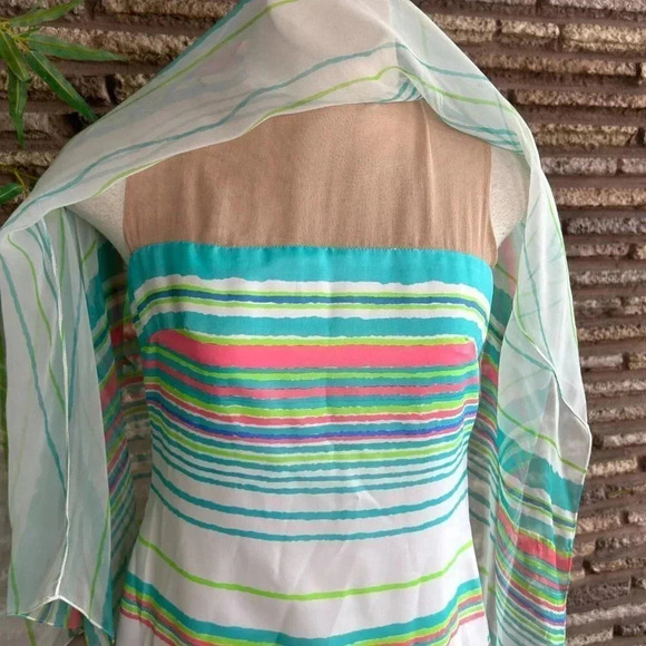 Nat Kaplan Couture Vintage 60s Silk Striped Caped Maxi Dress - Picture 8 of 13